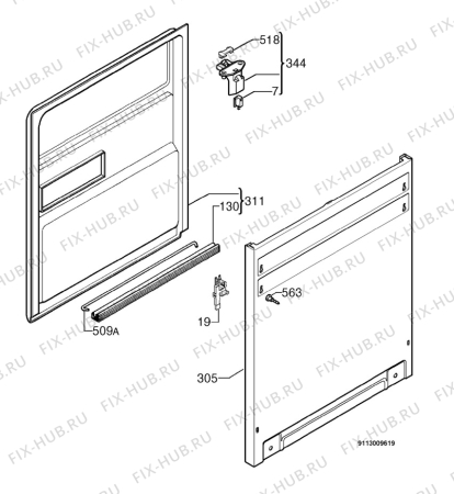 Взрыв-схема посудомоечной машины Juno Electrolux JSV65601 - Схема узла Door 003